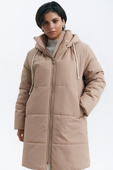 Jacket with hood midi raincoat fabric beige