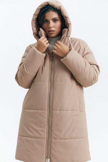 Jacket with hood midi raincoat fabric beige #2