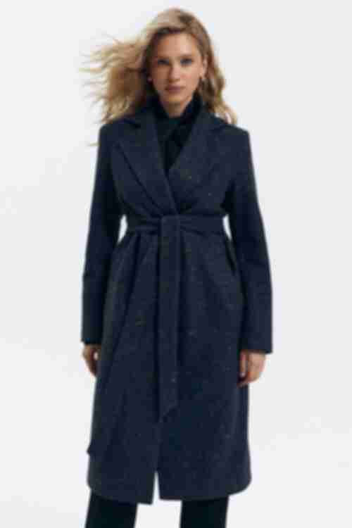 Smocked midi coat orange drops on navy blue 