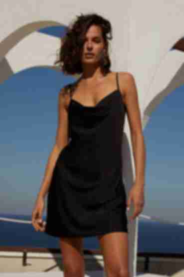 Платье-комбинация мини искусственный шелк черное