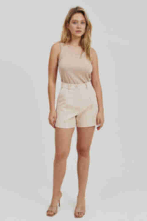 Beige suit fabric shorts