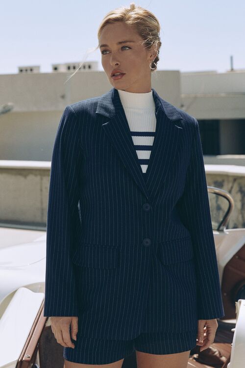 Blue jacket in white stripes made of suiting fabric