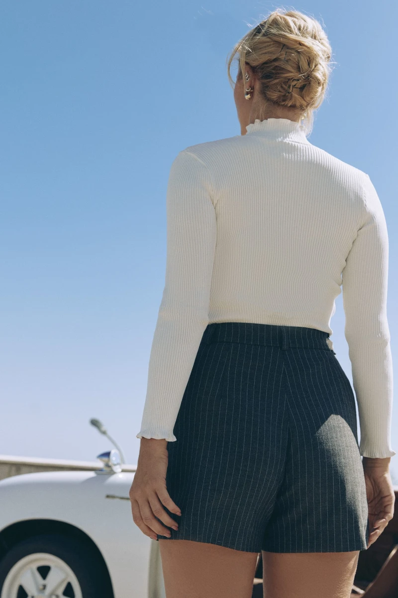 Gray shorts in white stripes made of suiting fabric