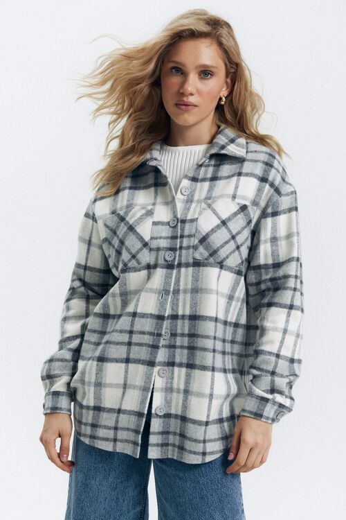 Oversize shirt graphite plaid on milky