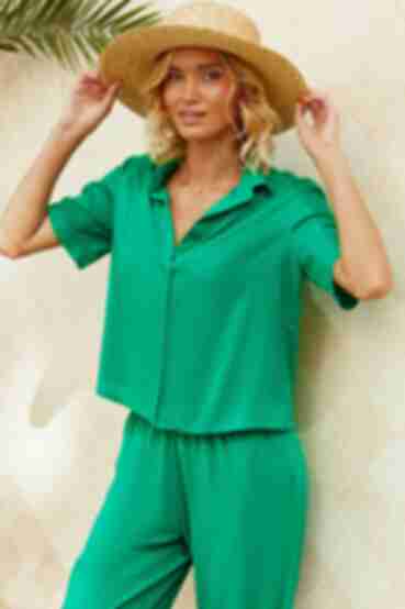 Сорочка з коротким рукавом еко льон зелена