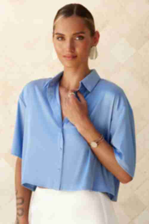 Shirt short artificial silk blue