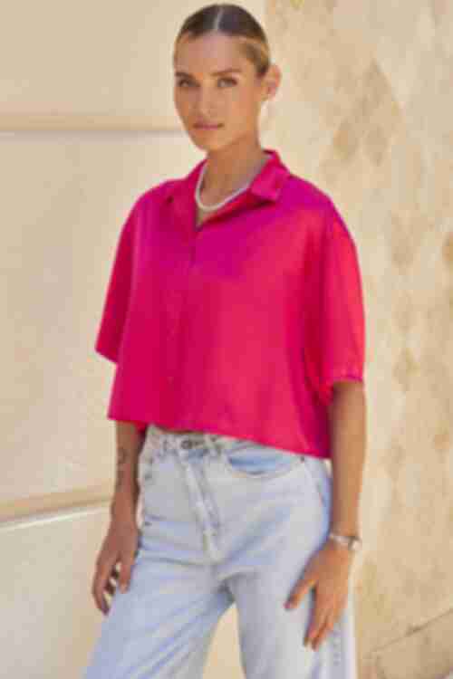 Fuchsia short artificial silk shirt