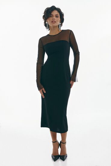 Sheath dress with transparent insert midi costume fabric black #2