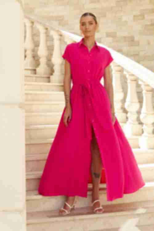 Short sleeve maxi staple fuchsia shirt dress