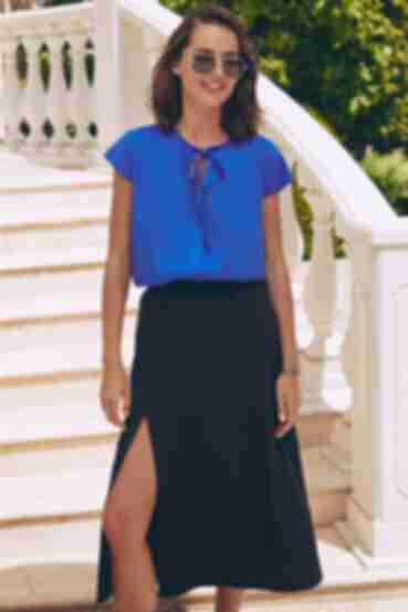 Skirt with midi soft blue slit black