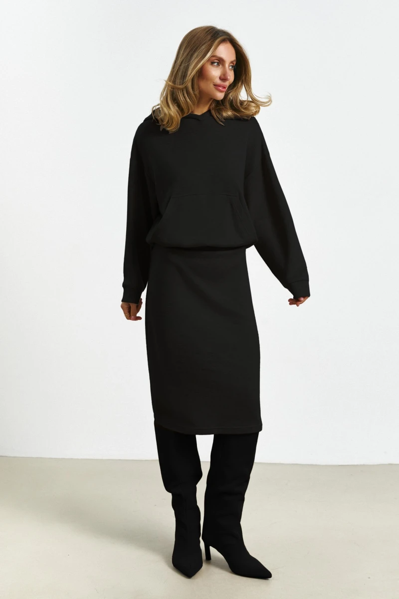 Dress - hoodie demi angora black