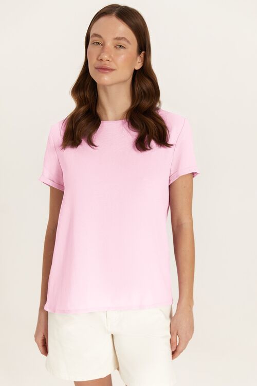 Pink T-shirt made of crushed viscose plus size