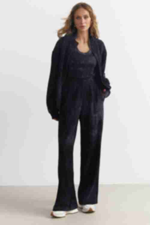 Bomber suit and trousers knit tai-dai black