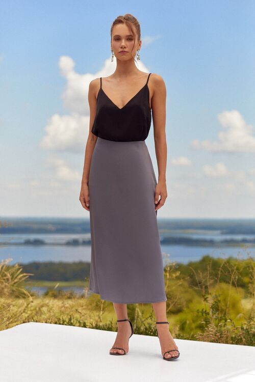 Skirt trapeze midi artificial silk graphite