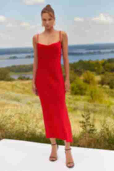 Dress-combination copper with slit faux silk red