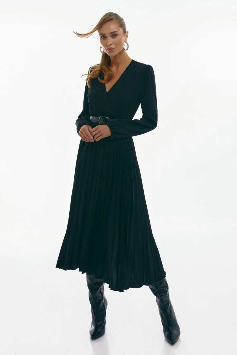 Black demi dress with pleated skirt