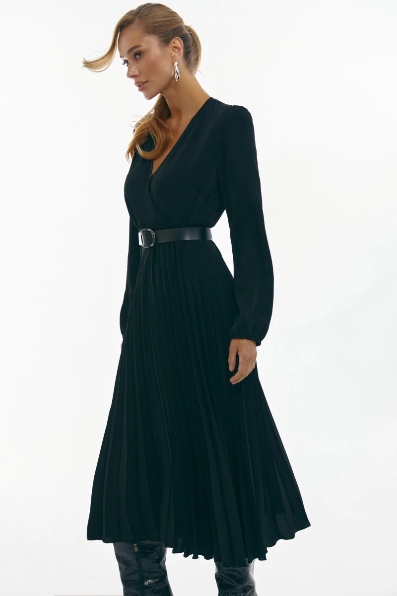 Black demi dress with pleated skirt