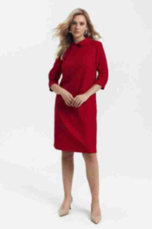 A-line dress with collar suit fabric red