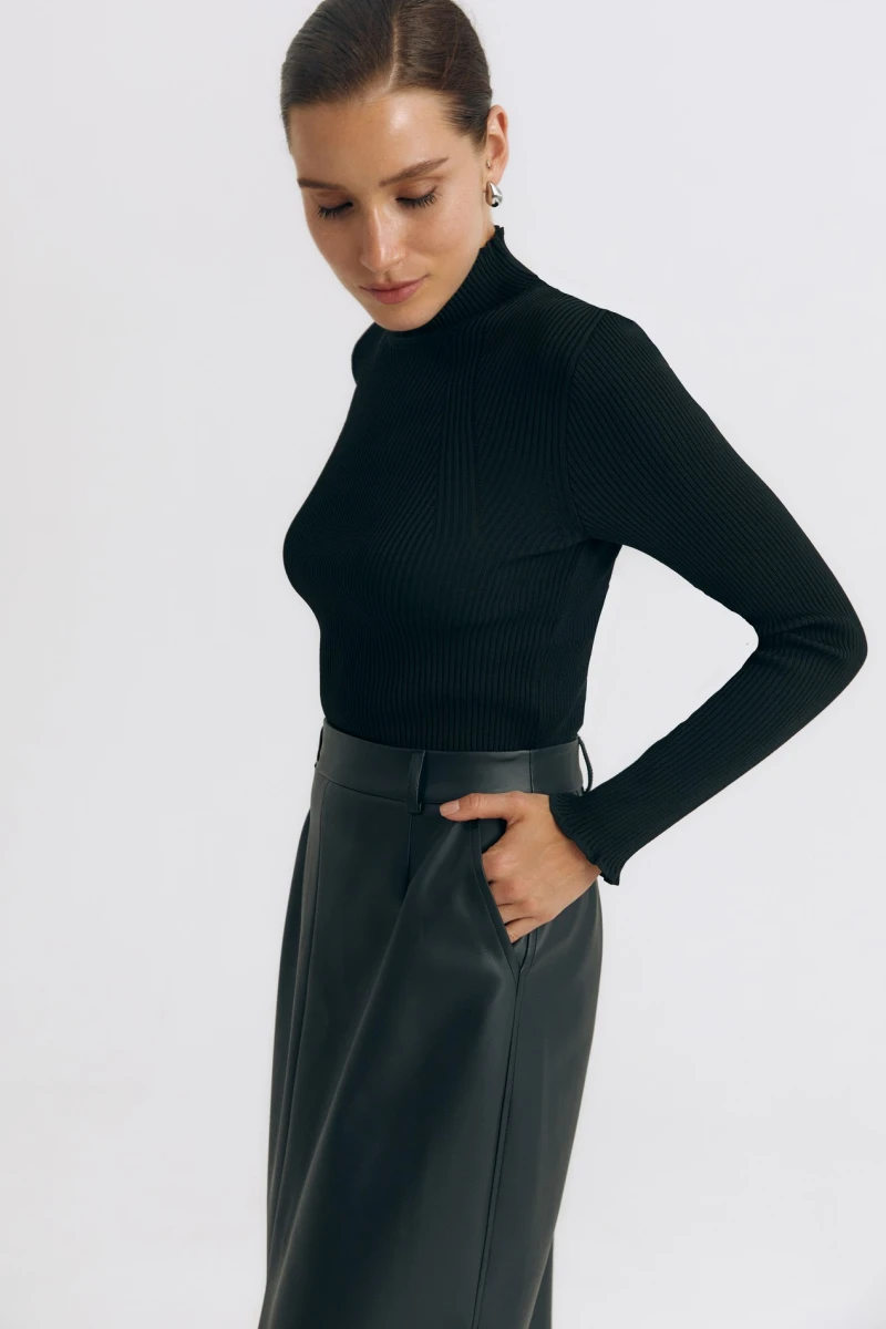 Black knitted turtleneck with openwork edge
