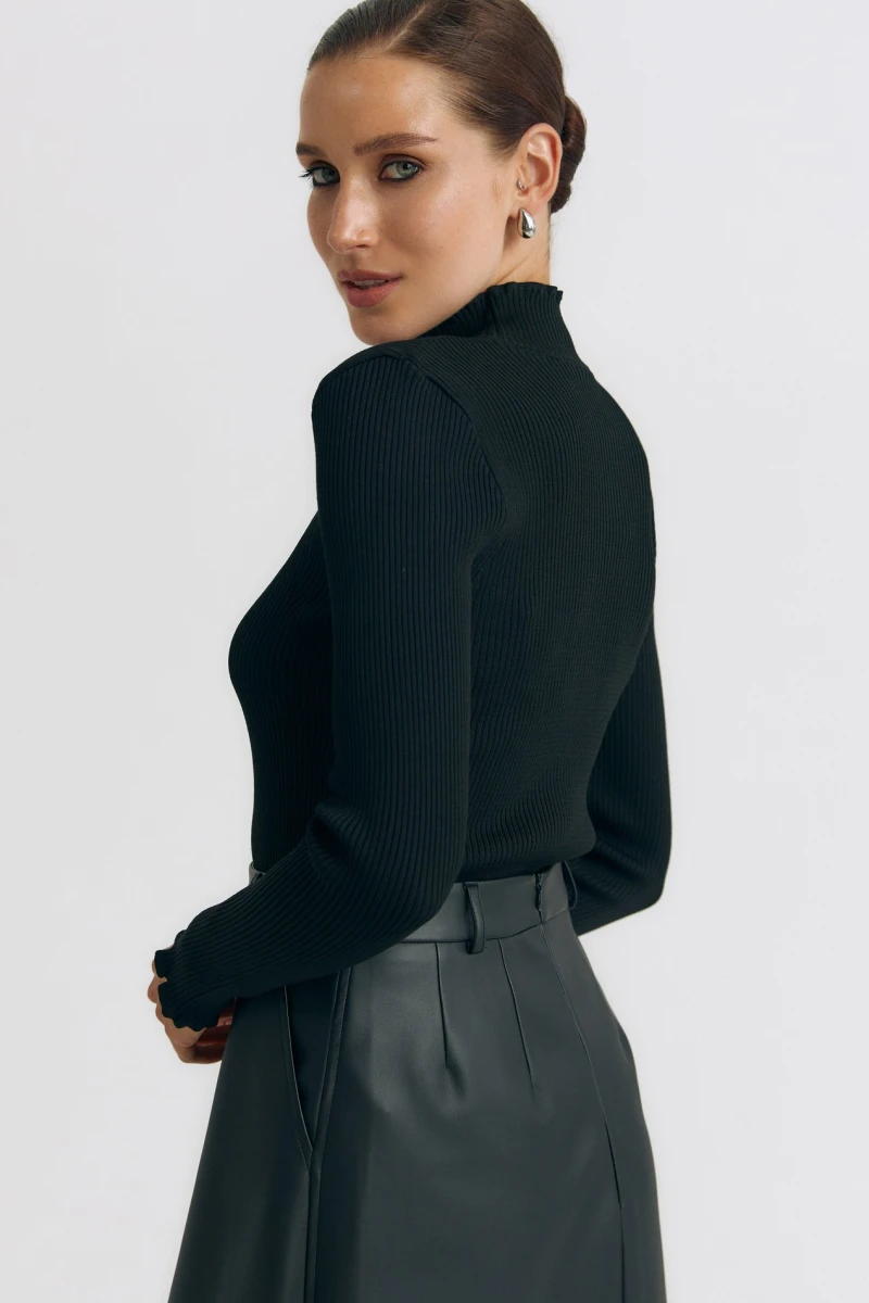 Black knitted turtleneck with openwork edge