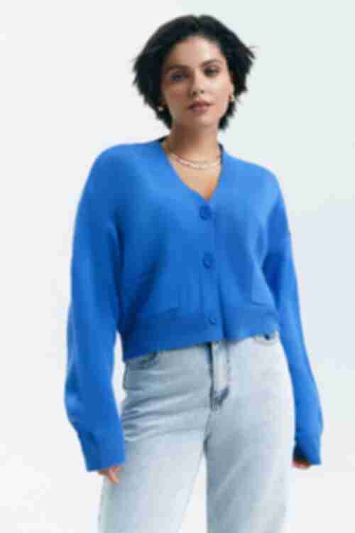 Knitted cropped cardigan cornflower