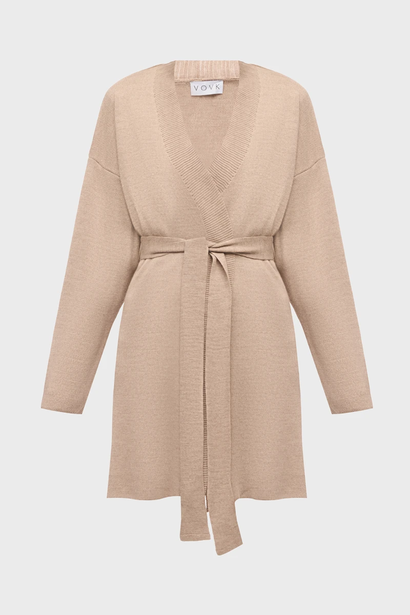 Beige elongated cardigan with slits