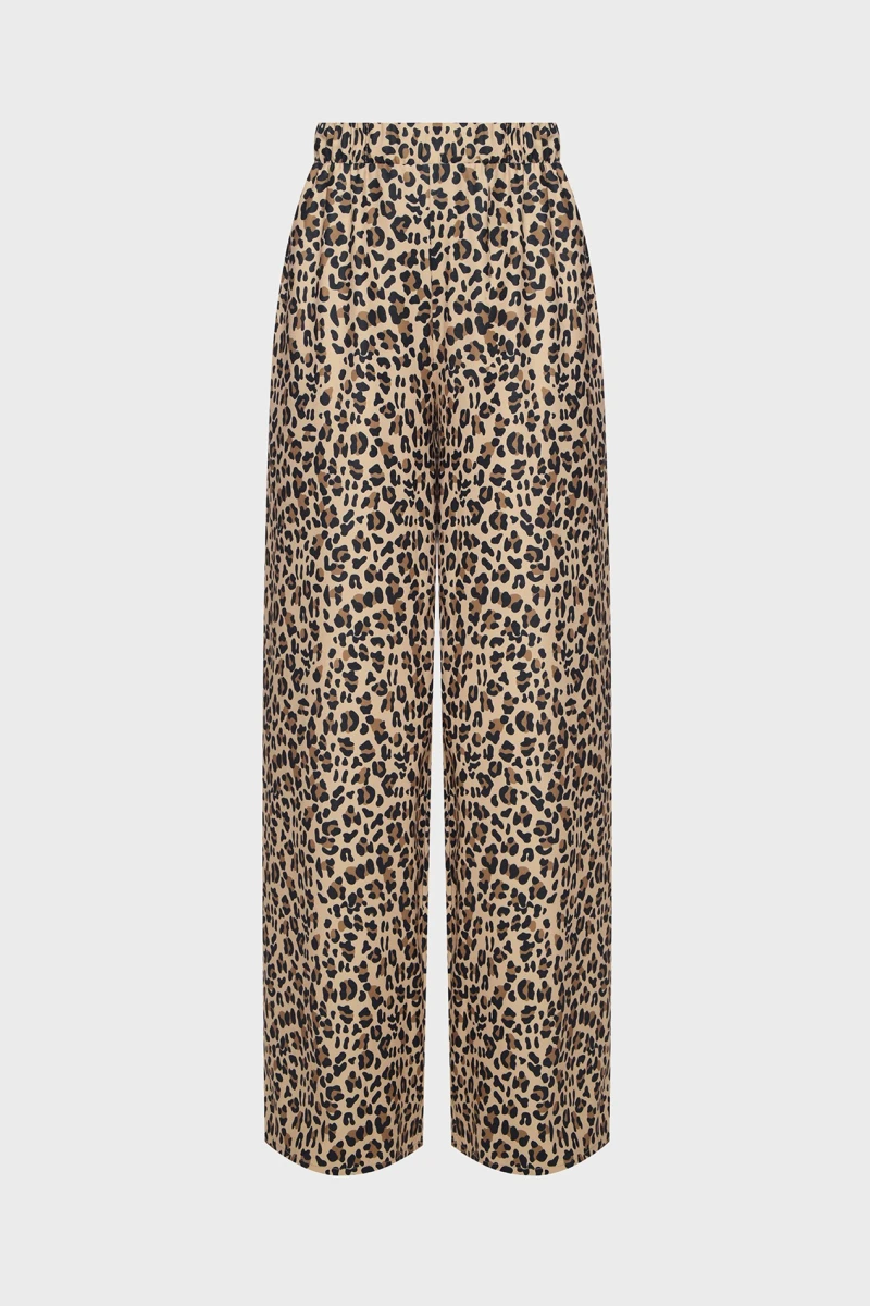 Straight trousers viscose reaper leopard print