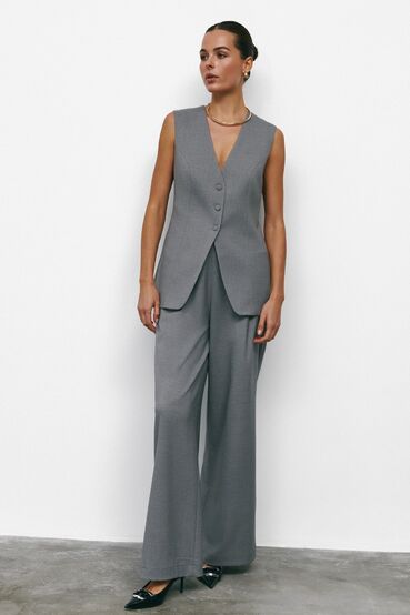 Straight trousers with belt and buttons gray suit fabric #2