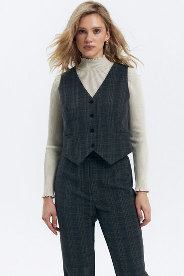 Vest suit fabric brown check on dark gray #2