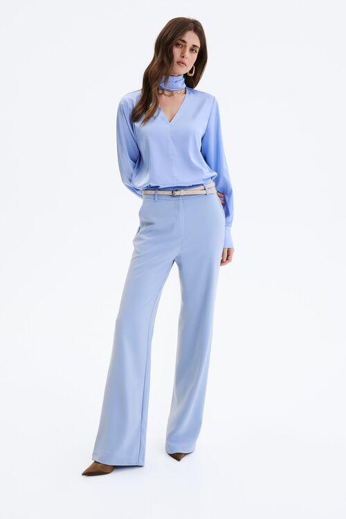 Flared trousers suit fabric blue