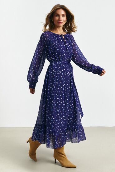 Midi chiffon dress wildflowers on dark purple #2