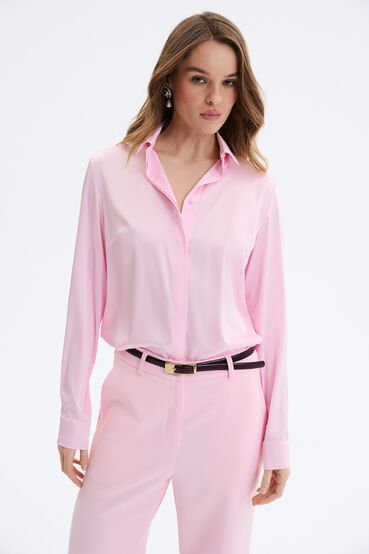 Blouse with short sleeves artificial silk light pink