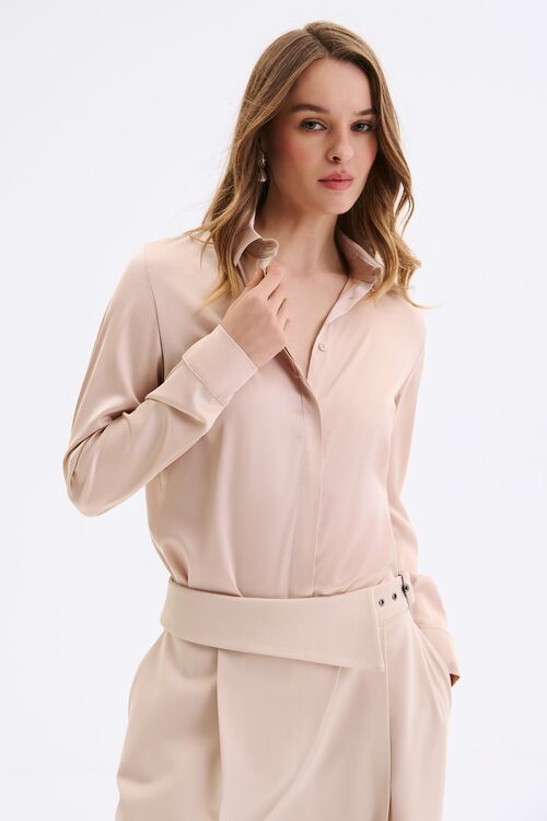 Blouse with short sleeves artificial silk beige