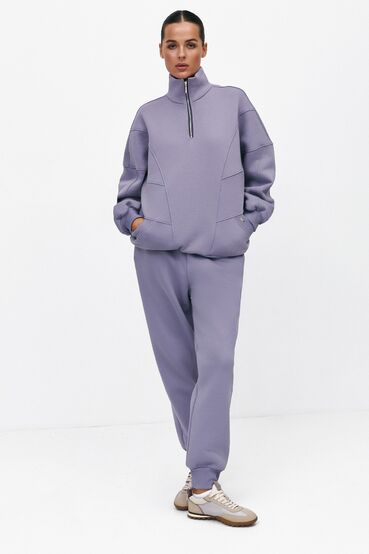 Oversized sweatshirt suit with a zipper and trousers with a pile of knitwear gray #2