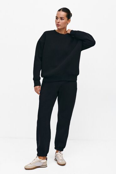 Suit oversized sweatshirt with a zipper and trousers knitted with a pile of black