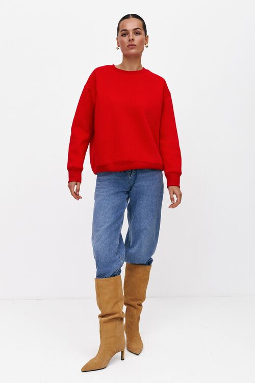 Sweatshirt knitted with a red pil