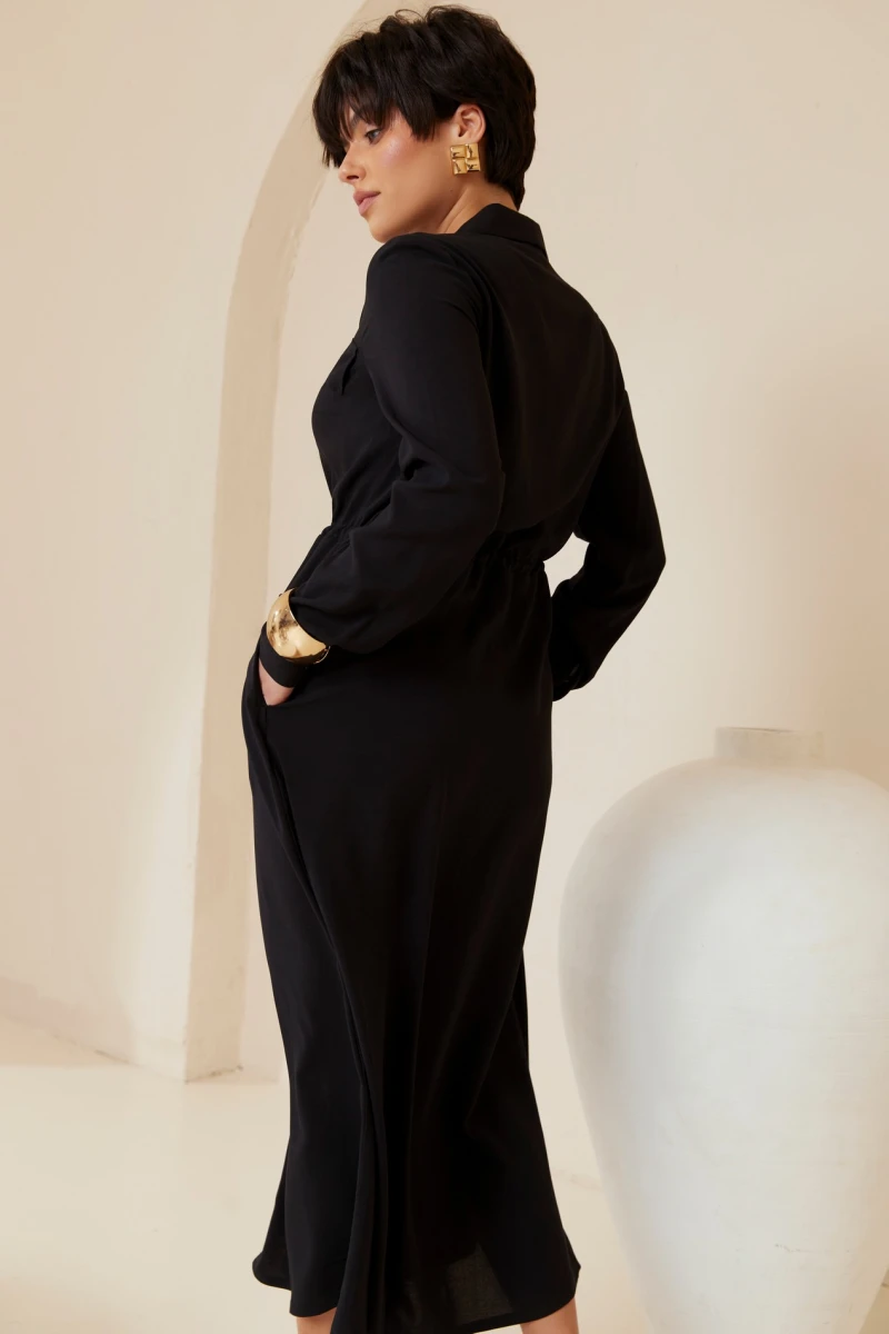 Shirt dress with midi staple midi pleat in black