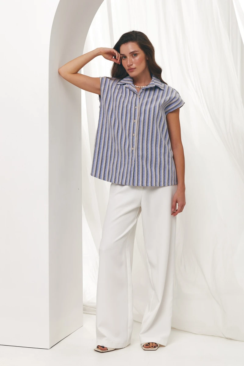 Short-sleeved striped blouse