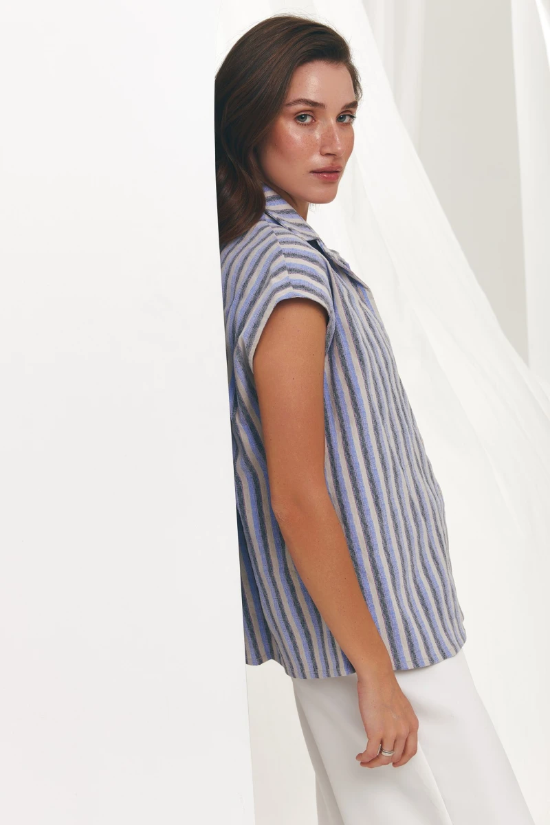 Short-sleeved striped blouse