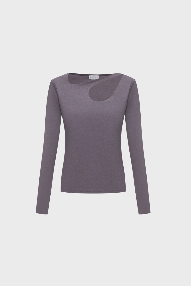 Gray knitted longsleeve with asymmetrical neckline