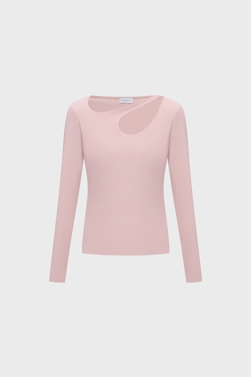 Blush knitted longsleeve with asymmetrical neckline