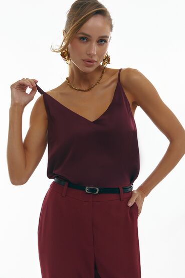 Strapless tank top faux silk burgundy #2