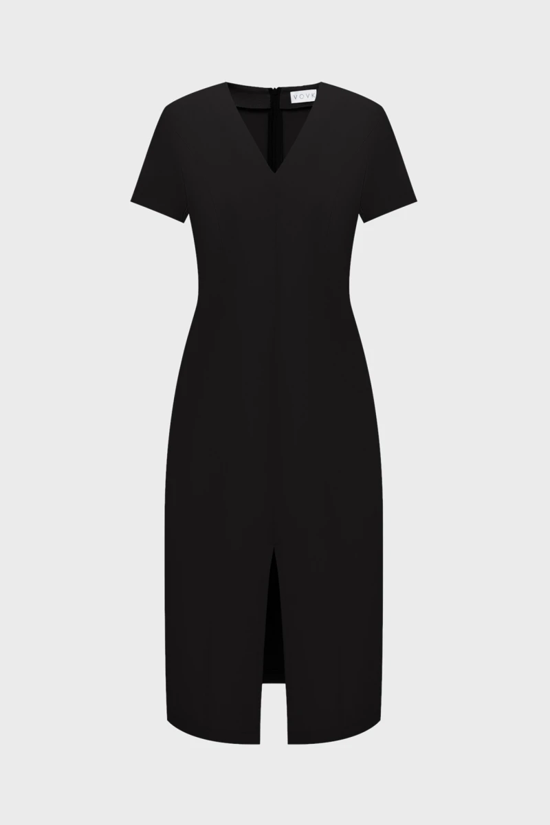 Short-sleeve midi dress costume black fabric