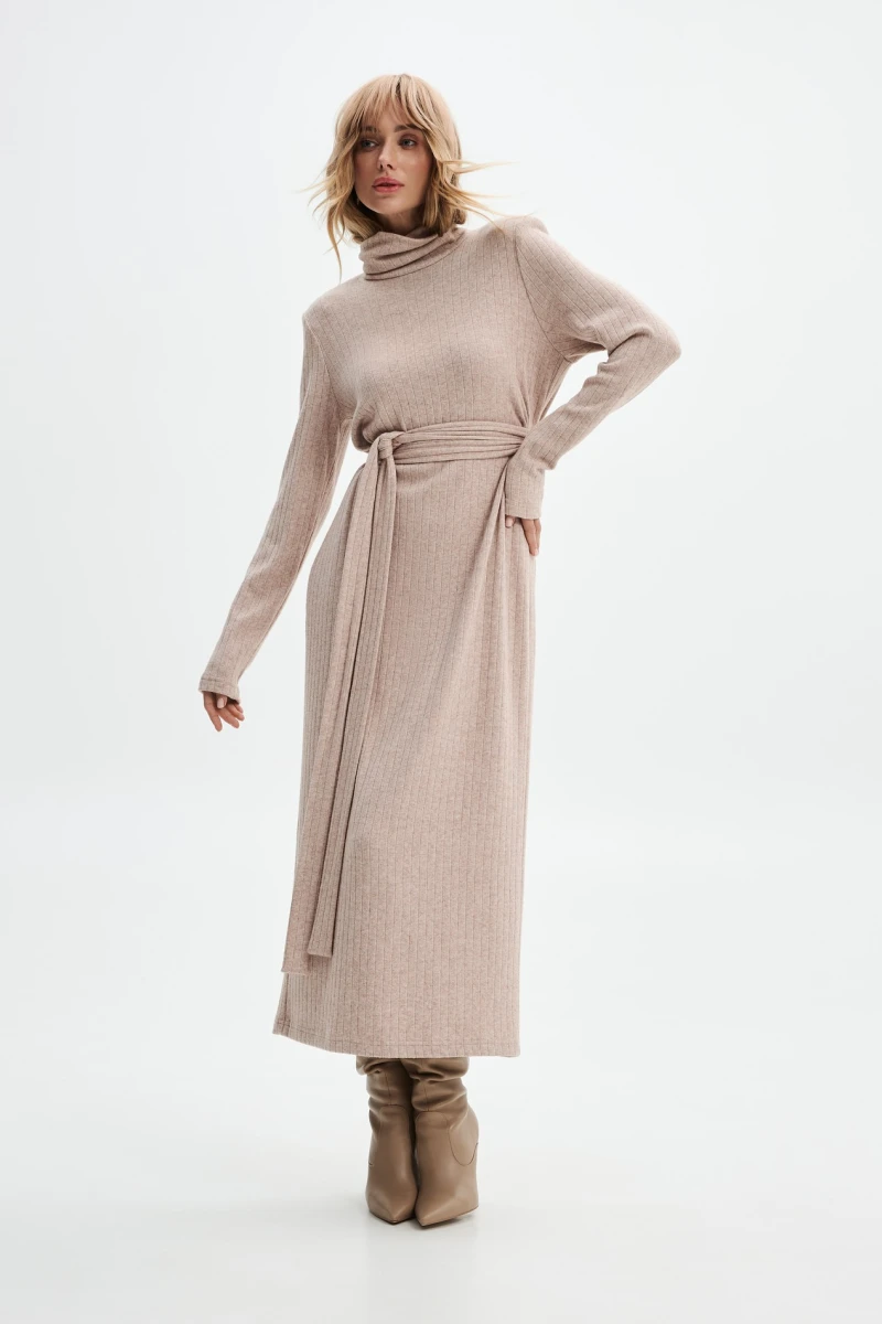Black midi angora dress with waistband