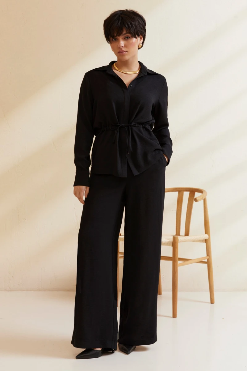 Suit shirt with drawstring and trousers viscose reaper black