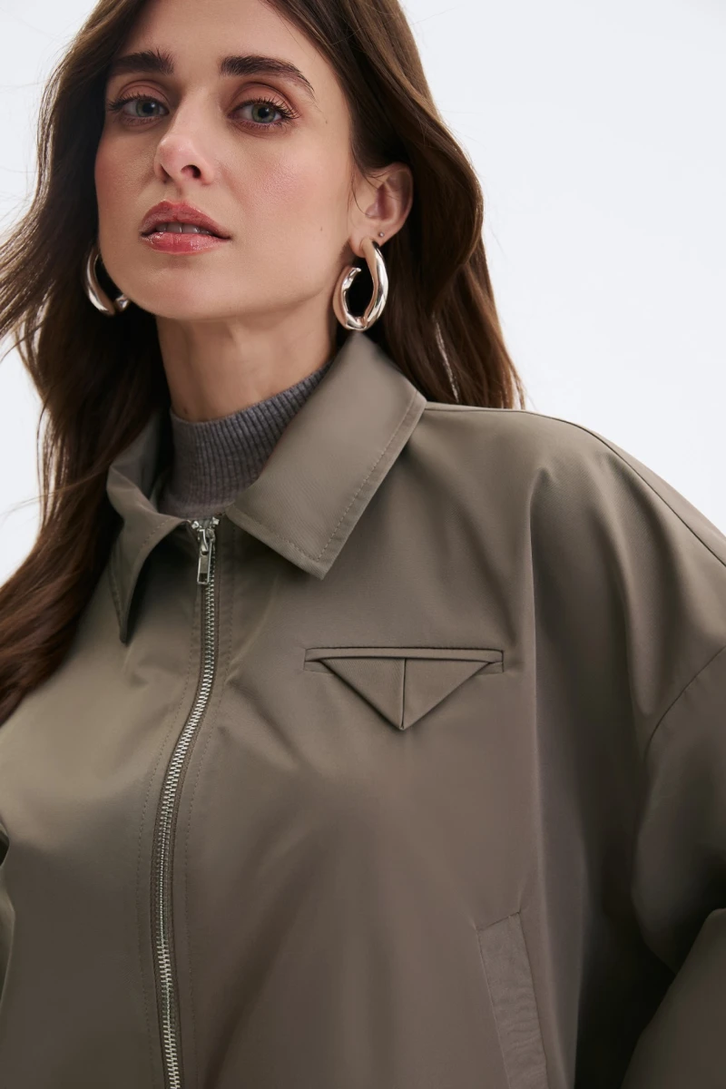Oversized bomber jacket with trench coat collar olive #2