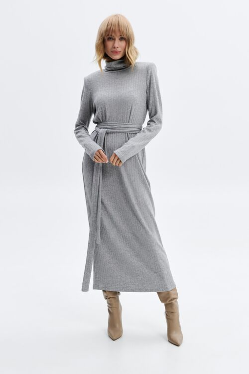 Dress with a belt midi angora gray