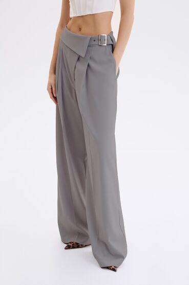 Pants straight with a decorative belt suit gray fabric #2