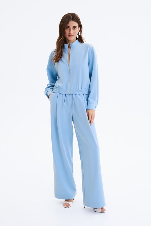 Short bomber suit and trousers with elastic waistband suit fabric blue