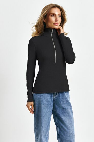 Long sleeve with zipper knit ribbing black #2